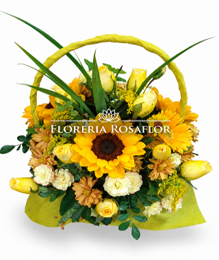 Canasta mixta de girasoles